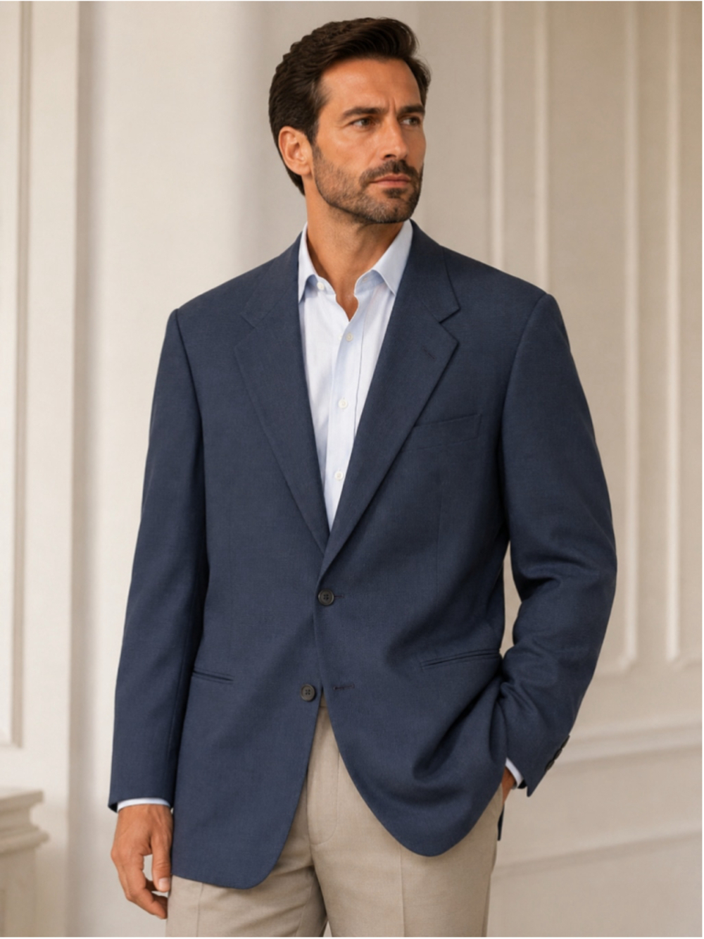 Vintage Yves Saint Laurent YSL Mens 46 Navy 100% Worsted Wool Blazer Sport Coat